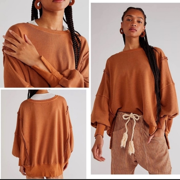 NWT FREE PEOPLE GREEN Adventure CAMDEN OVERSIZED PULLOVER Sweatshirt We The Free - Picture 4 of 14